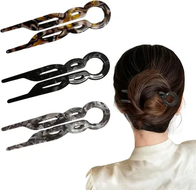 Produktbild von 3 französische Haarnadeln in U-Form, Haarspangen für elegante Hochsteckfrisuren, Frisuren-Accessoires für Damen in 3 Farben