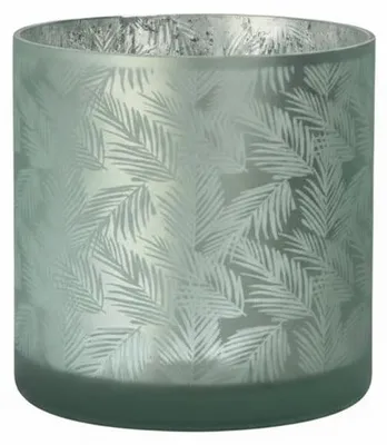 Produktbild von Sompex Windlicht-Vase, Übertopf aus Glas, Grün-Silber, 20 cm – mit Farn- und Blattmuster, innen chromfarben