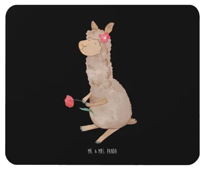 Produktbild von Mr. & Mrs. Panda Mouse Pad Alpaka Blume - Schwarz - Geschenk, Spruch, Lama, Lamas, mauspad laptop, Mousepad, pc