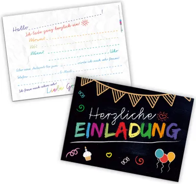 Produktbild von itenga 12 x Postkarte Einladung "Tafel" Geburtstag Schulanfang Kindergarten