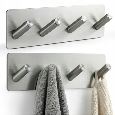 Produktbild von Selbstklebender Wandhaken In Silber Für Handtücher – Badezimmer Und Küche – 4 Haken