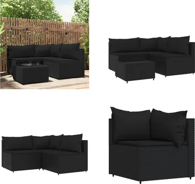 Image de vidaXL 4 pcs. Garden Lounge Set with Coussins Noir Poly Rattan - Garden Lounge Set - Garden Lounge Sets - Outdoor Lounge Set - Lounge Set Terrasse