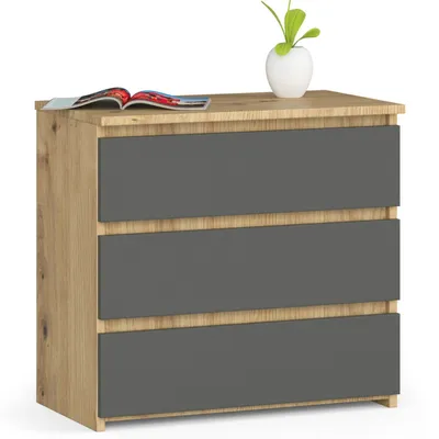 Produktbild von Nachttisch AKORD CL3 in der Farbe Eiche Artisan mit 3 Schubladen Front Graphitgrau B60 x H57 x T35 cm