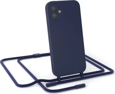Produktbild von EAZY CASE Handykette Silikon Premium kompatibel mit Apple iPhone 12 Handyhülle mit Umhängeband, Handykordel mit Schutzhülle, Silikonhülle, Hülle mit Band, Kette für Smartphone, Blau