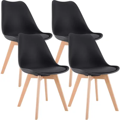 Productafbeelding van CLP Set van 4 eetkamerstoelen Linares, bekleed met rugleuning, frame van beukenhout | Kleur: zwart, materiaal: kunststof