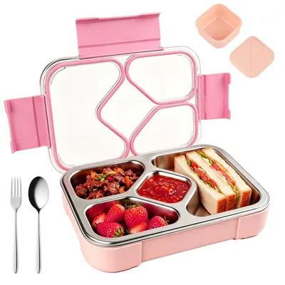 Image de Boîte à lunch pour enfants - 1000 ml - Avec 4 compartiments - Rose