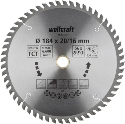 Produktbild von Wolfcraft Kreissägeblatt 184 x 20/16 mm 56 Zähne Hartmetall