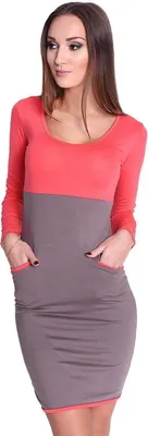 Produktbild von Damen Kleid Minikleid Langarm zweifarbig ; Koralle-Cappuccino L/XL 40/42