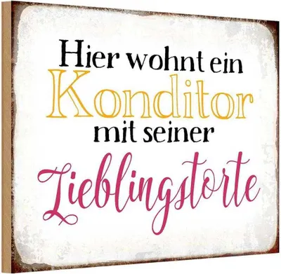 Produktbild von vianmo Holzschild 12x18 cm hier Konditor mit Lieblingstorte Beruf Arbeit