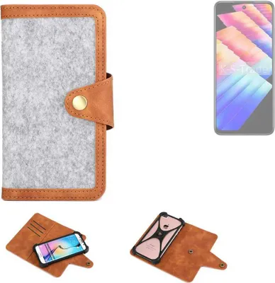 Produktbild von K-S-Trade Handyhülle kompatibel mit Infinix Note 30 Play Schutzhülle Filz-Hülle Kunst-Leder hellgrau braun (1x)