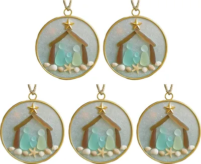 Produktbild von Weihnachtskrippe aus Treibglas, Strandinspirierte Hängedekoration, Christbaumschmuck für den Weihnachtsbaum, Küstenhausdeko B