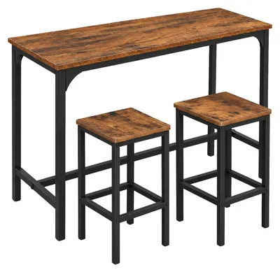 Zdjęcie produktu dla Zestaw barowy stół z 2 hokerami rustykalny brąz czarna rama 108x50x90 cm | BEGRYF