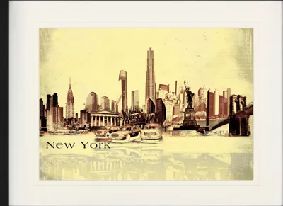 Produktbild von New York Gerahmtes Bild Mit Edlem Passepartout | Wand-Bilder | Im Bilderrahmen - Städte-Collage, Vintage Style (60 x 80 cm)