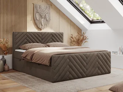 Produktbild von MKS MEBLE Boxspringbett 180x200 mit Bettkasten Matratze H3 - Paris Duo - Braun Velvet