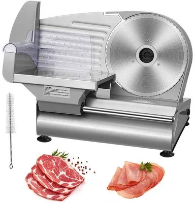 Productafbeelding van Elektrische vleessnijder, 180W, mes van 7,5 inch roestvrij staal, instelbare snijbreedte van 0-6 cm, gemakkelijk te reinigen, ideaal voor vlees, brood, ham en kaas
