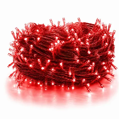 Image de 50M 500LEDs 8 modes Chaîne d'éclairage Courant LED Noël Chaîne d'éclairage Câble transparent Lumière de décoration de chambre Fête Jardin Arbre de Noël Éclairage, Rouge