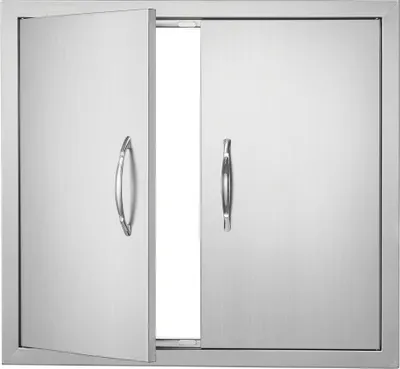Image de Porte d'accès au barbecue en acier inoxydable - 660 x 609 mm - Double porte de cuisine extérieure - Montage affleurant - Porte murale verticale avec poignées - Pour îlot de barbecue, station de barbecue, armoire extérieure.