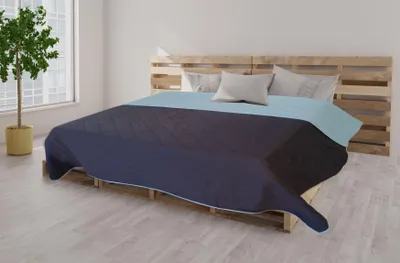 Produktbild von Tagesdecke Bettüberwurf Allzweckdecke ca. 220x240 cm Überwurf Patchwork Sofa XXL Design: VINTAGE Uni Wende Blau