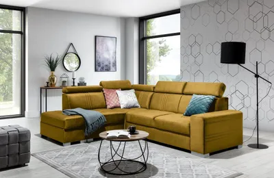 Produktbild von Ecksofa Schlafsofa NOLAN inkl. USB in Stoff Element Honiggelb Ottomane Links