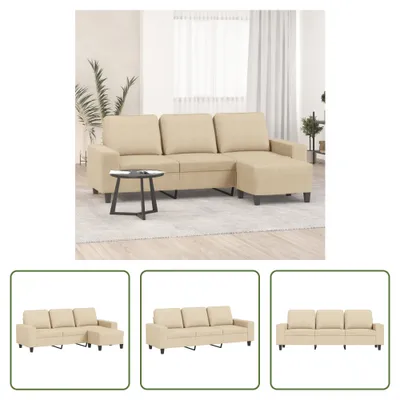 Produktbild von The Living Store 3-Sitzer-Sofa mit Hocker Creme 180 cm Stoff