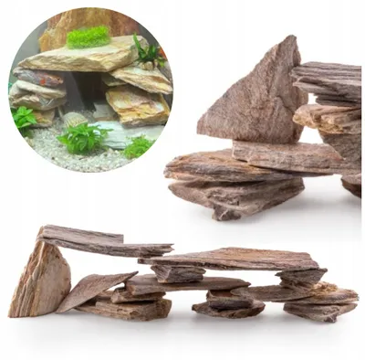 Produktbild von Aquarium Steine Set 15 kg Farbiger Schiefer, natürliche Aquarium Deko und Bodengrund für Aquascaping, höhlenbildend