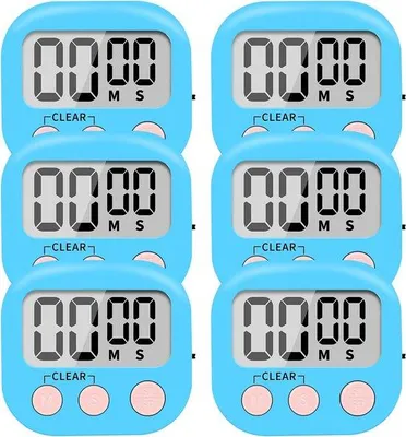 Image de Petit minuteur de cuisine numérique avec dos magnétique et bouton-poussoir, compte à rebours en minutes et secondes (bleu), sans pile