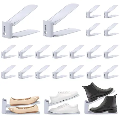 Productafbeelding van 20 stuks schoenrekken, 3-laags, verstelbaar, ruimtebesparend, antislip, kunststof