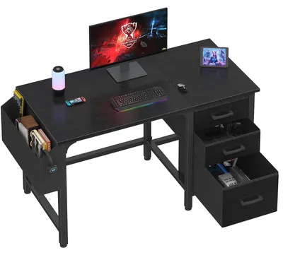 Obrázek produktu pro Černý počítačový stůl se zásuvkami - Kompaktní design pro domácí kancelář