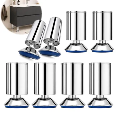 Produktbild von HOOZ® Möbelfüße Chrom 80 mm 8er Set [HÖHENVERSTELLBAR] Möbelbeine aus Stahl Schrankfüße für Kommode TV-Board Regal bis 30 kg
