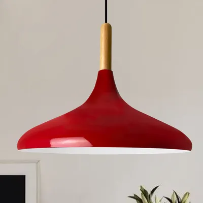 Produktbild von Bamyum Pendelleuchte Rot-Durchmesser 35 cm Holz Metall E27 Moderne Lampe