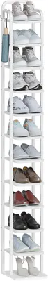 Produktbild von Vertikales Schuhregal, 12-Stöckig, Platzsparend, Weiß | Schuhturm für Kleine Räume, Freistehend, Verstellbar,