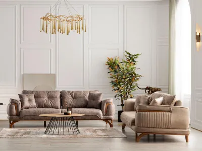 Obrázek produktu pro Sofagarnitur Polstergarnitur Relaxgarnitur Couch Sofa Set Sessel 3+3 Beige