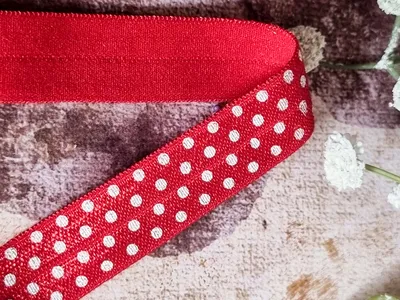 Produktbild von 5m Elastisches Schrägband Mit Punkte 16mm breit - Rot   Holland