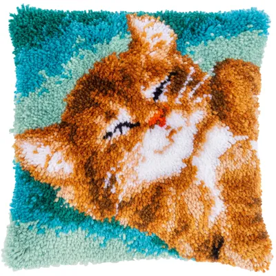 Produktbild von Auslaufmodell Vervaco Knüpfkissen "Schnurrende Katze", Knüpfbild vorgezeichnet, 40x40cm