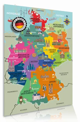 Produktbild von Lineo Deutschlandkarte Poster Kinderzimmer mit 16 Bundesländern 60x42 cm