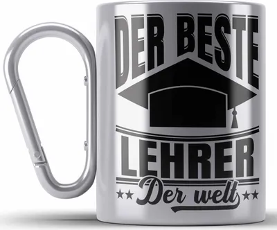 Produktbild von Trendation - Der Beste Lehrer Der Welt Edelstahl Tasse Karabiner Geschenk Abschied Abschiedsheschenk Lehrer Abi Abitur Spruch (Silber)