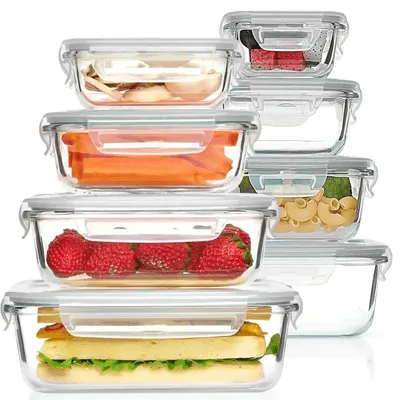 Immagine prodotto di 8 pezzi contenitori per alimenti in vetro, con coperchio, varie dimensioni Set di barattoli per la conservazione, scatole per il pranzo ermetiche a prova di perdite, scatole per la preparazione dei pasti, grigio.