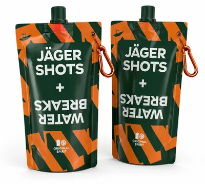 Produktbild von Jägermeister Festival Trinkbeutel 2er Set - Faltbare Wasserbeutel mit Karabiner