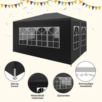 Produktbild von Faltbares Partyzelt - Pavillon - 3x3 - Einfach aufzubauen - Wasserdicht - mit Seitenwänden - Wetterfest - Anthrazit