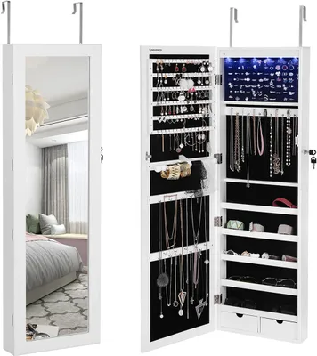 Produktbild von Hoppa! | Hängeschmuckschrank | abschließbarer Spiegelschrank, zahlreiche Fächer, Vintage, weiß
