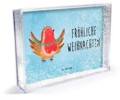 Produktbild von Mr. & Mrs. Panda Bilderrahmen Rotkehlchen Weihnachten - Eisblau - Geschenk, Vogel, Winter, Frohe, Weihnachtsgruß, Xmas, Fotorahmen, Acrylrahmen, Bilderhalter, dekoartikel