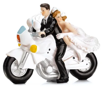 Immagine prodotto di Statuetta torta matrimonio 11,5 cm sposi in moto bianco / nero