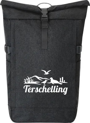 Produktbild von Huuraa Kurierrucksack Terschelling Niederlande 30-44 Liter Black Melange Fairtrade Rolltop Rucksack Geschenkidee
