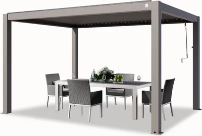 PRIMEYARD Pergola 3x4 M Pavillon Avec Toit Rétractable Gris - Construction En Acier