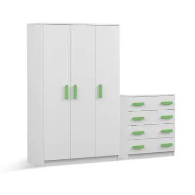 Produktbild von Drehtürenschrank und Kommode 2er-Set JONAS I 19/JONAS I 02 Weiß/Weiß limette Griffe