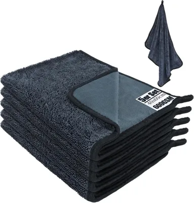 Zdjęcie produktu dla Zestaw 5 sztuk ręczników do suszenia samochodu, 600 GSM, wyjątkowo chłonne ręczniki z mikrofibry do samochodu, motocykla, łazienki i domu (60x40 cm), szybko schnące, nie pozostawiające śladów, nie rysujące, delikatne dla lakieru - kolor niebiesko-szary