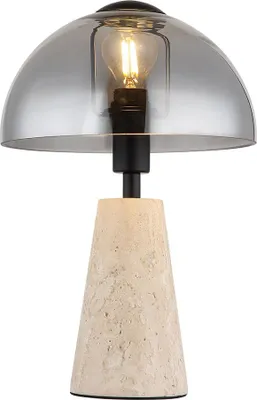 Produktbild von LED Tischleuchte, Travertine Stein, Glas rauchfarben, H 31 cm