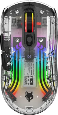 Produktbild von Hyun Silver Fox XYH20 transparente Maus, 3-Modus-Verbindung (2,4 G + BT + USB), RGB-Lichteffekt, 5-Gang-DPI-Stummschalttaste, integrierter Lithium-Akku, Schwarz