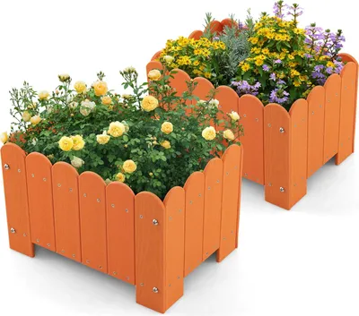 Produktbild von Set aus 2 wetterfesten Pflanzkästen, HDPE-Blumenkästen für den Innen- und Außenbereich mit Entwässerungssystem, erhöhte rechteckige, 45 x 32 x 30 cm