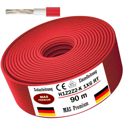 Obrázek produktu pro 90m solární kabel solární kabel H1Z2Z2-K 6 mm² červený bezhalogenový fotovoltaický kabel